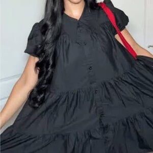 Foxblood Romina Black Tiered baby doll Dress